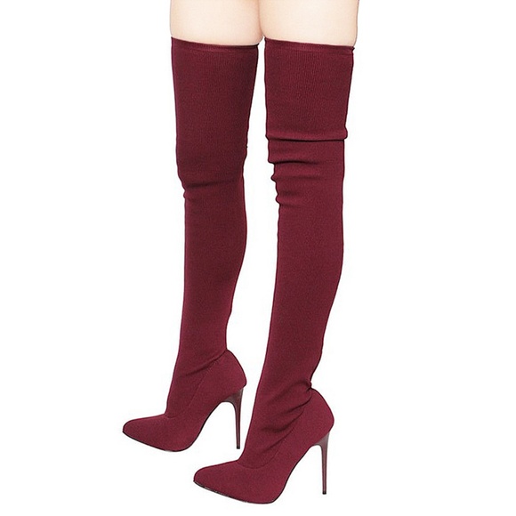 Pointy Toe Stiletto Heel Over Knee Thigh High Boot - Picture 3 of 8
